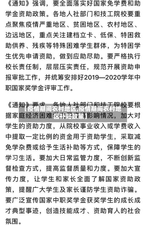 【疫情期间农村地区,疫情期间农村地区补贴政策】