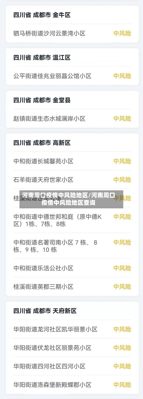 河南周口疫情中风险地区/河南周口疫情中风险地区查询