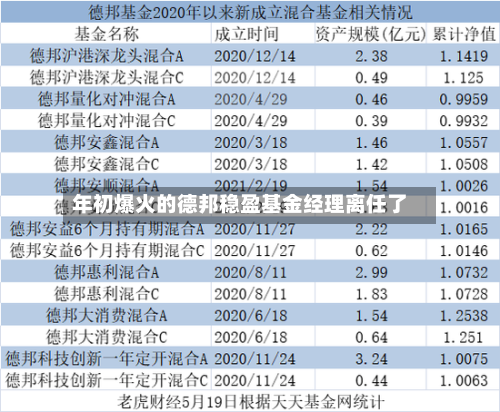 年初爆火的德邦稳盈基金经理离任了