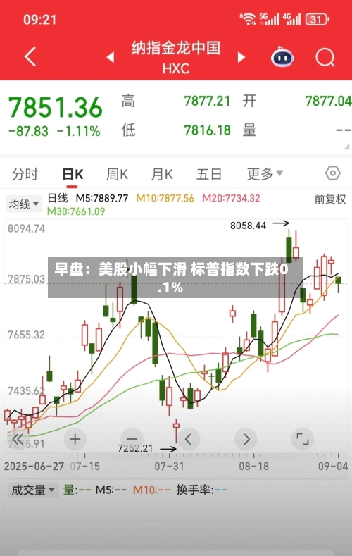 早盘：美股小幅下滑 标普指数下跌0.1%